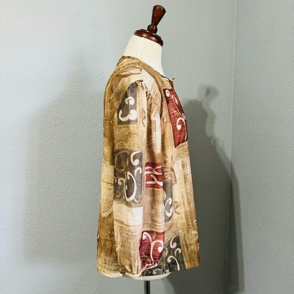 R&M Collection Women Brown Print Design Cardigan Metallic Details Size 18 - Picture 4 of 10